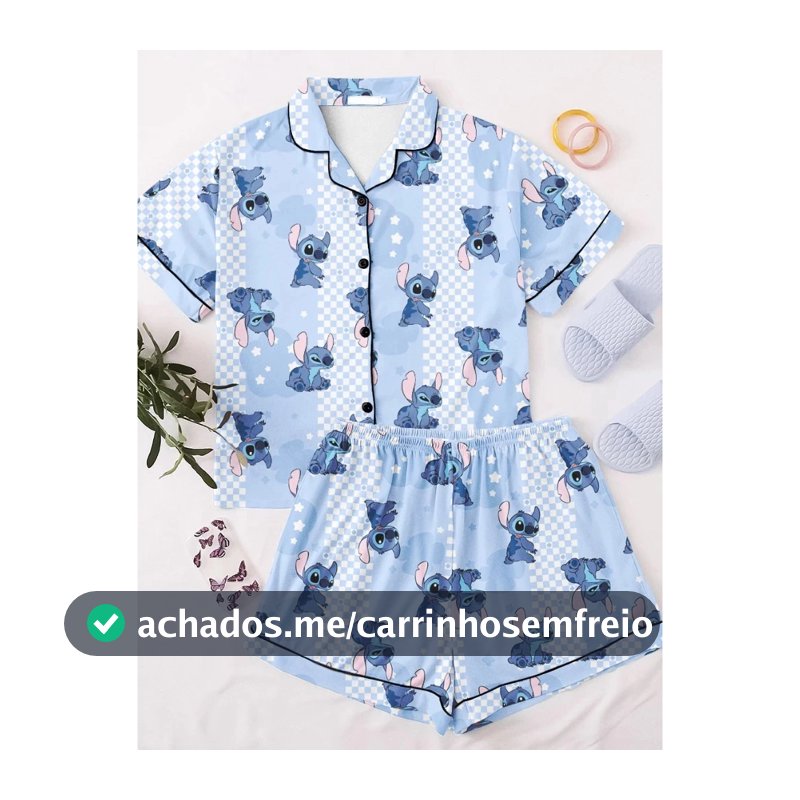 Pijama de Aberto Americano Feminino Blogueira Estampado Meia Manga Short Doll