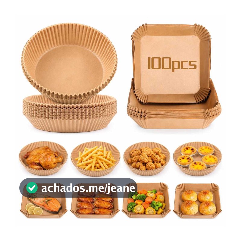 Forma Papel Air Fryer Quadrada e Redonda 16x16 cm 100 Folhas