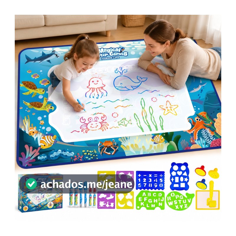 Tapete de Água Mágico Brinquedo Educativo para Criatividade Reutilizável com 3 Canetas Presente