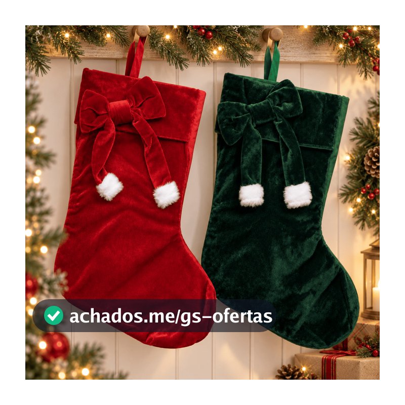 Bota Natalina Decorativa 25x42cm Veludo com Laço Vermelha ou Verde