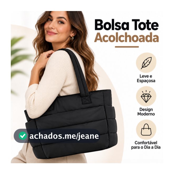 Bolsa Tote Acolchoada Puffer Multifuncional Grande Preto