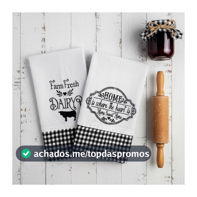 Kit com Panos de Prato Bordados Farmhouse | Pano de Copa Farmhouse | Estilo Fazenda