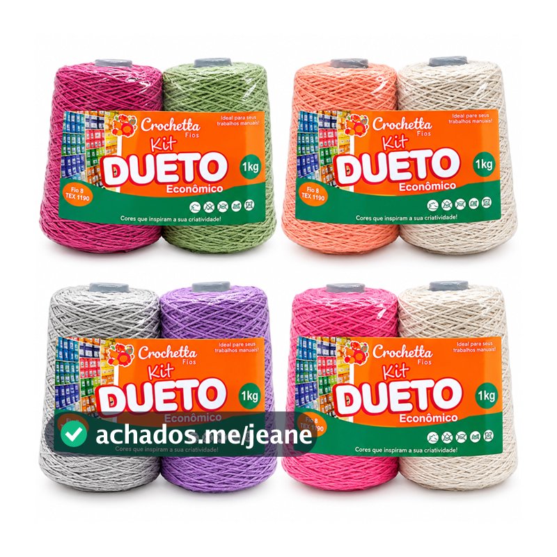 Barbante Dueto Crochétka 1kg fio 8, 500g de  cada cor. As cores disponíveis são as que estão em variações.