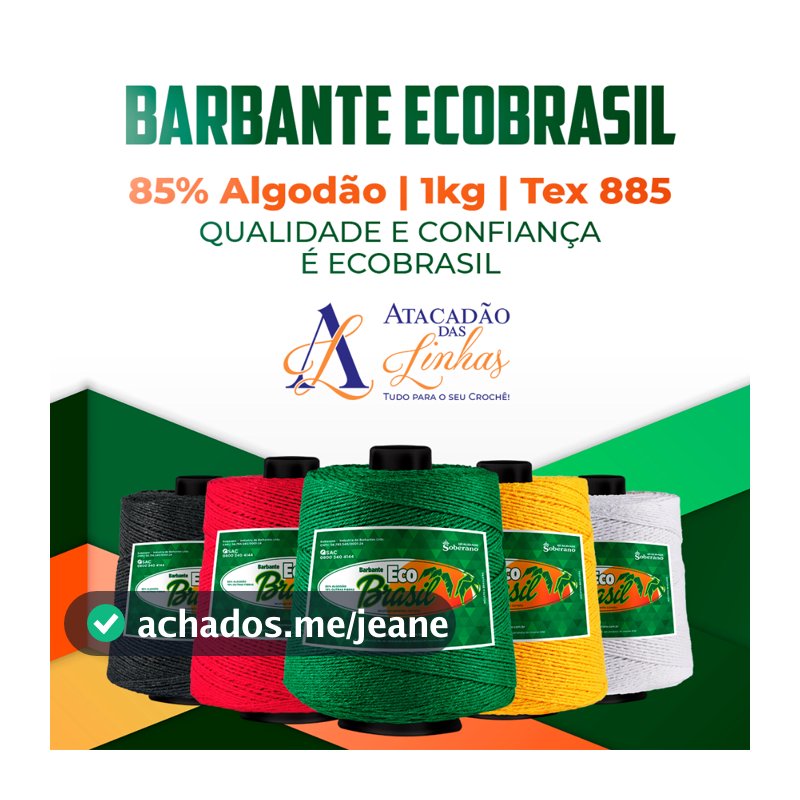 Barbante Eco Brasil 1Kg Fio 6 - Crochê Artesanato Tricô Macramê - Linha Completa de Cores