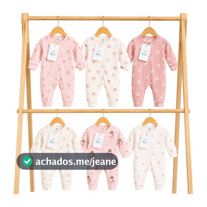 Kit 6 Macacões Bebê Infantil 100% Algodão para Menino Macacão com Zíper Vira Pé masculino