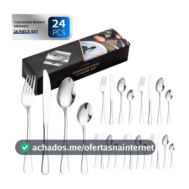 24 Peças Talheres de Aço Inox Garfo Colher Faca Colher De Mesa