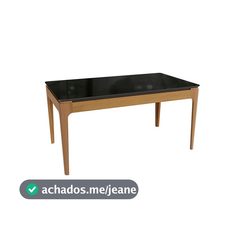 Mesa de Jantar Kappesberg em Madeira Maciça com Tampo de Vidro Preto Fosco 160cm