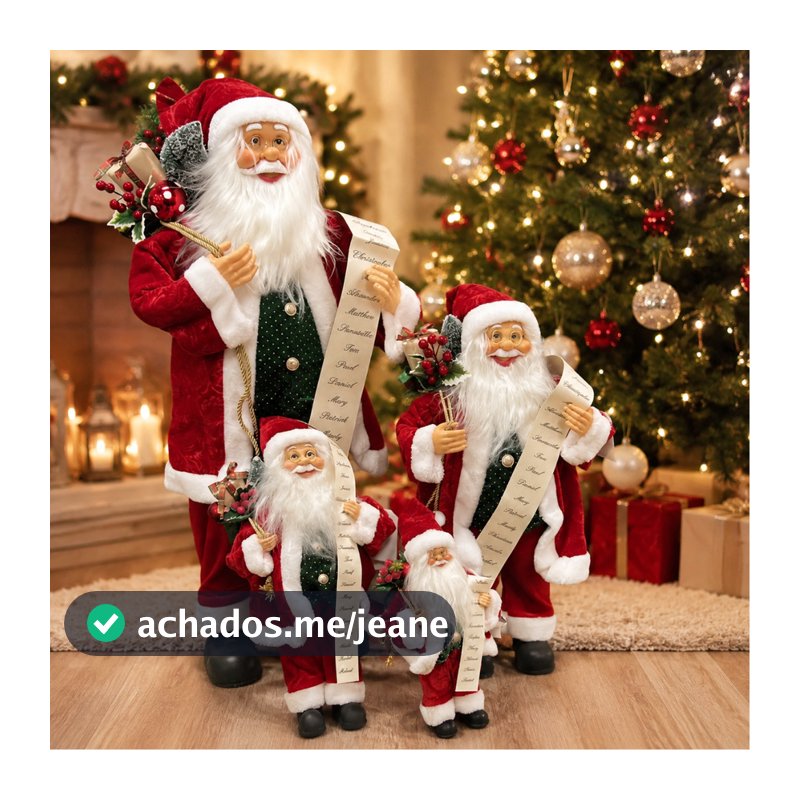 Papai Noel c/ Lista de Presente Decoração Natalina Luxo