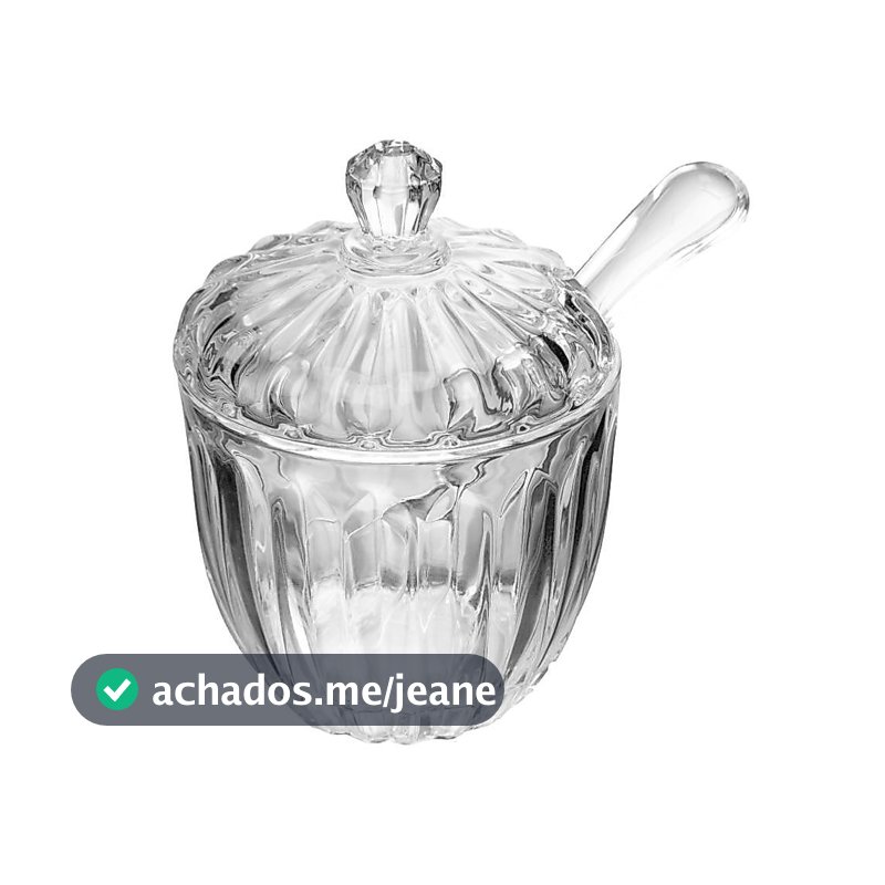 Açucareiro com Colher Geneva Wolff - Cristal 8x11cm, Elegância Brilho para Servir Açúcar Ecritório Clinicas Recepção