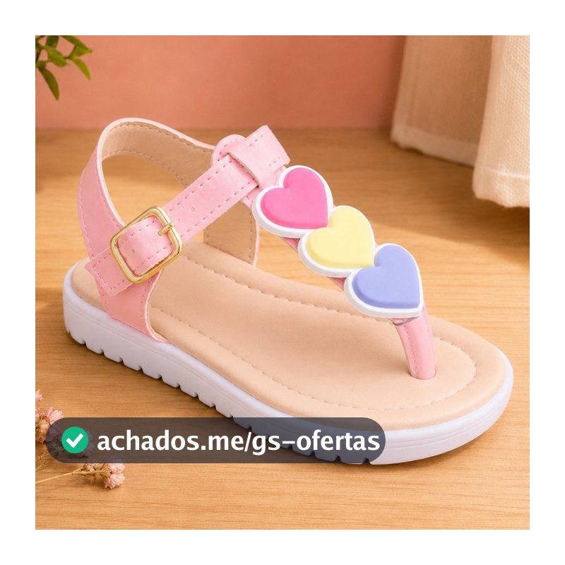 Sandália infantil de dedo enfeite corações coloridos linda e Confortável.