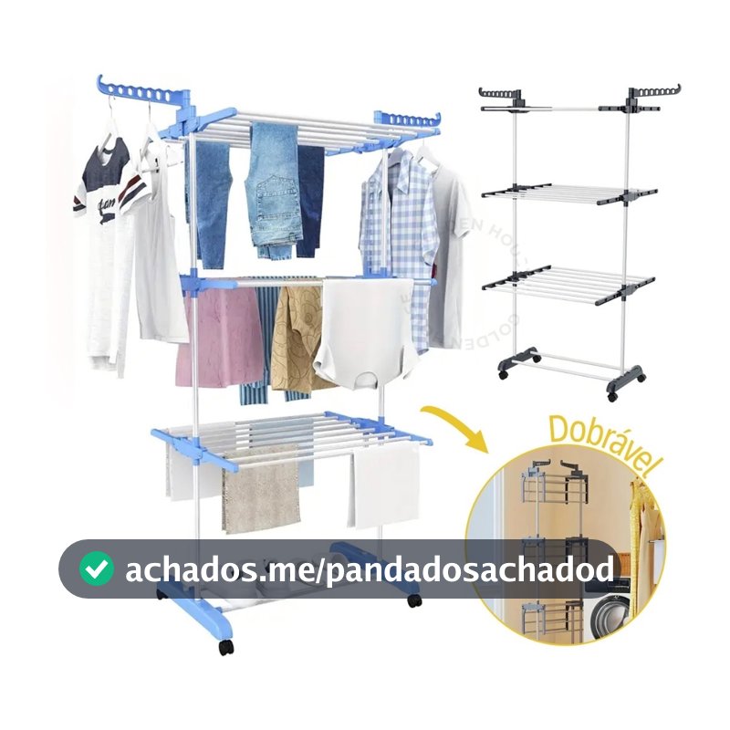 Varal De Chão Torre 3 Andares Retrátil Compacto, Dobrável e com Rodinhas