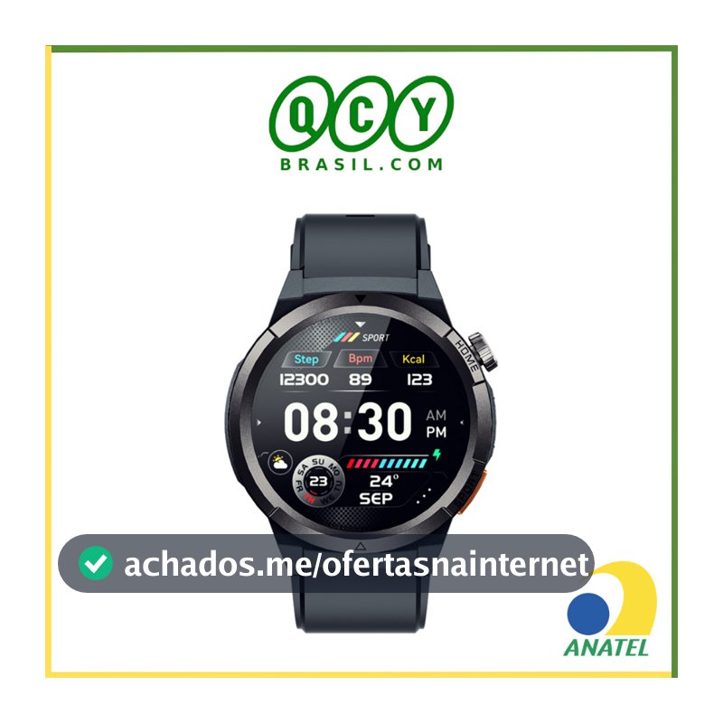 Smartwatch QCY S12 Active GX Bluetooth, +120 Modos de Esportes, Tela 1.43', Proteção IP68, Monitoramento Sp02