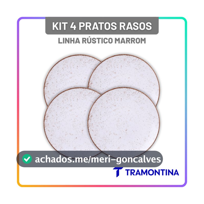 Jogo de Pratos Rasos Tramontina 25 cm Rústico Marrom Porcelana Decorada Conjunto de Pratos 4 Peças