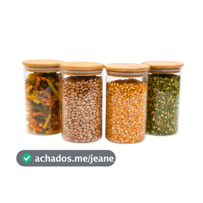 Kit 4 potes de vidro 1,1L tampa de bambu herméticos redondos - Tüd