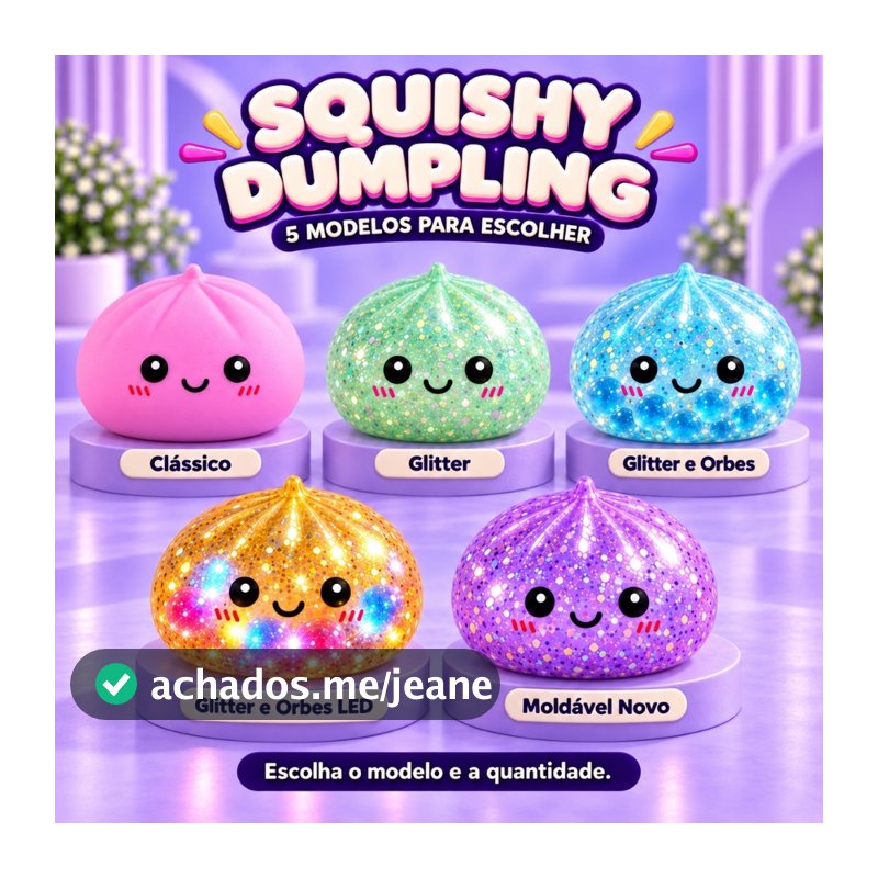 Brinquedo Squishy Dumpling Bolinho Fidget Sensorial Antiestresse - Modelos Clássico, Glitter, Bolinhas e Led, de Gel