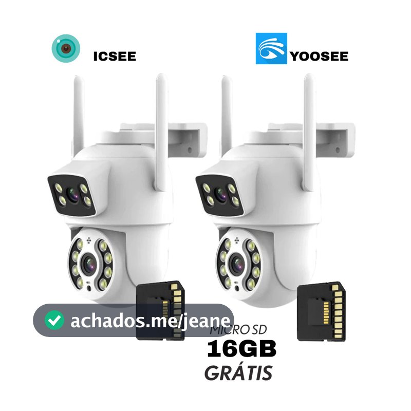 KIT Câmera De Segurança Lente Dupla IP66 Wi-Fi 360° Sensor Movimento Visão Noturna+MICROSD 16GB