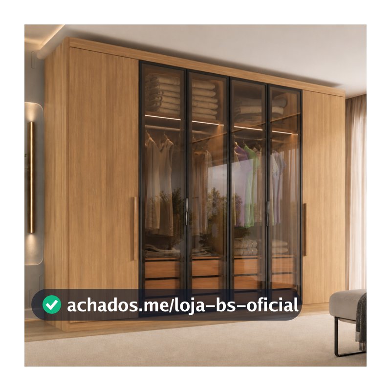 Guarda Roupa Casal Valencia 6 Portas 6 Gavetas C/ Vidro Reflecta