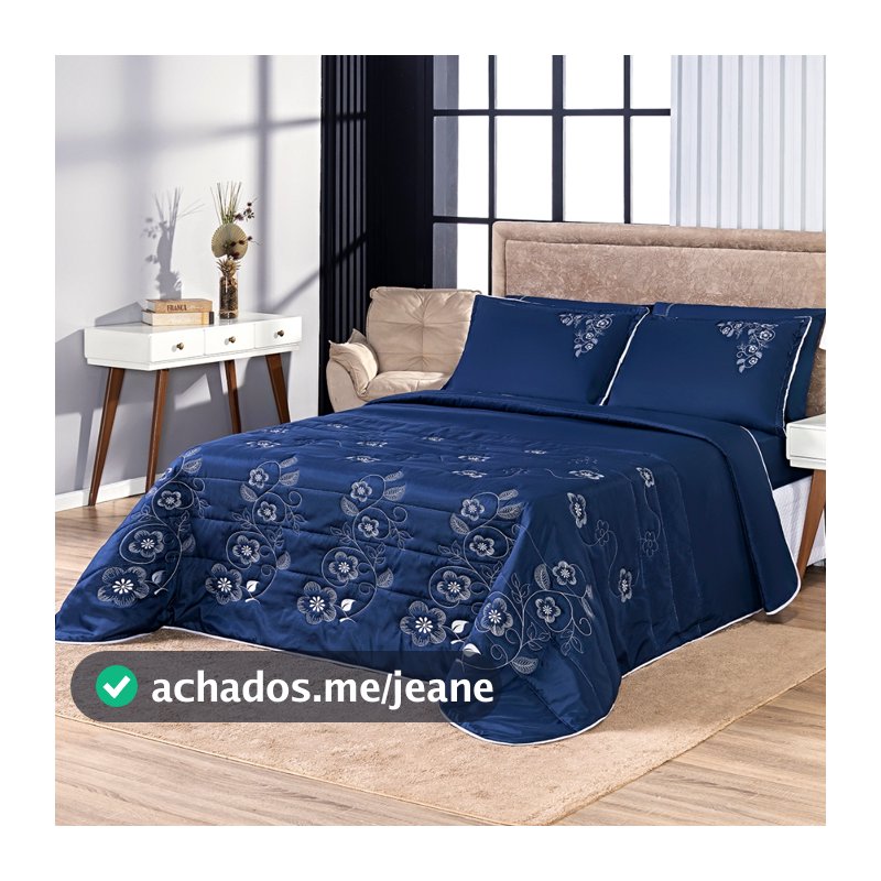 Cobre Leito Colcha London Bordado Dupla Face King 3 Peças