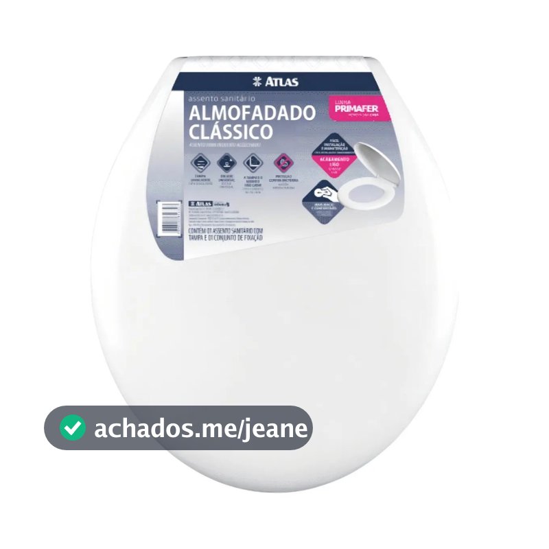 Tampa Vaso Assento Sanitário Oval Almofadado Confortavel  Branco Atlas