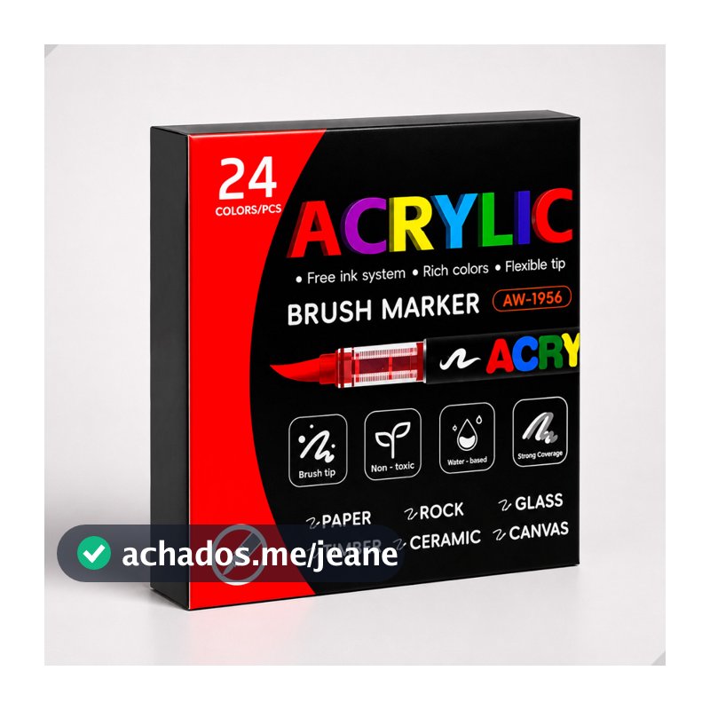 Kit 24 Canetas Acrílicas Coloridas Marcadores Multiuso Brush Pen Escolar Lettering Profissional