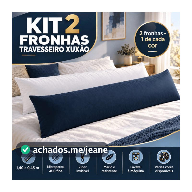 Kit 2 Fronhas Xuxão 400 Fios Combinações de Cores Travesseiro de Corpo com Zíper 1,40x0,45 cm
