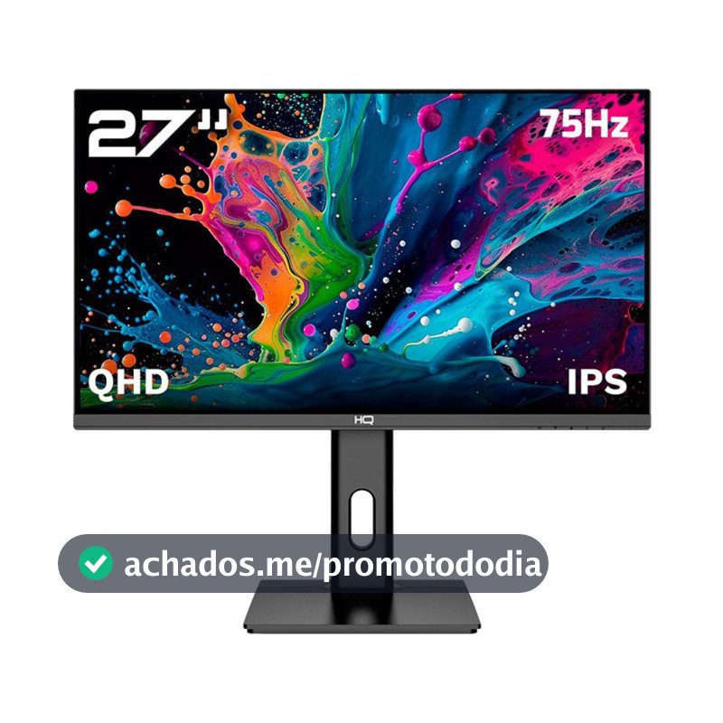Monitor HQ Pro 27”, IPS, 1MS, QHD 2560x1440, Ergonômico, Ajuste de Altura e Rotação, HDMI + DP Frameless HQ27AJ75