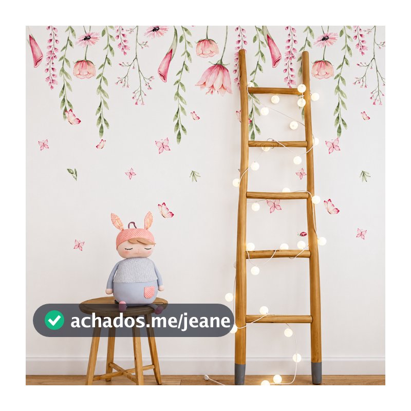 Adesivo de Parede Infantil Raminhos Adesivo Jardim Encantado com Borboletas Decoração Quarto Menina