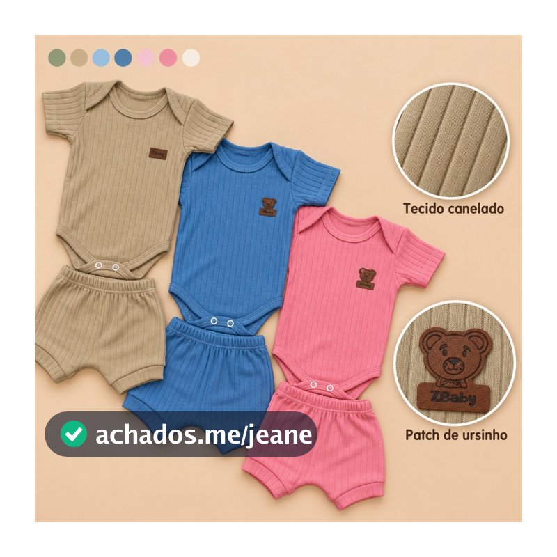 Roupa De Bebê Menina Menino Conjunto Body E Short Canelado 100% Algodão Manga Curta Unissex Verão Bory Bebê
