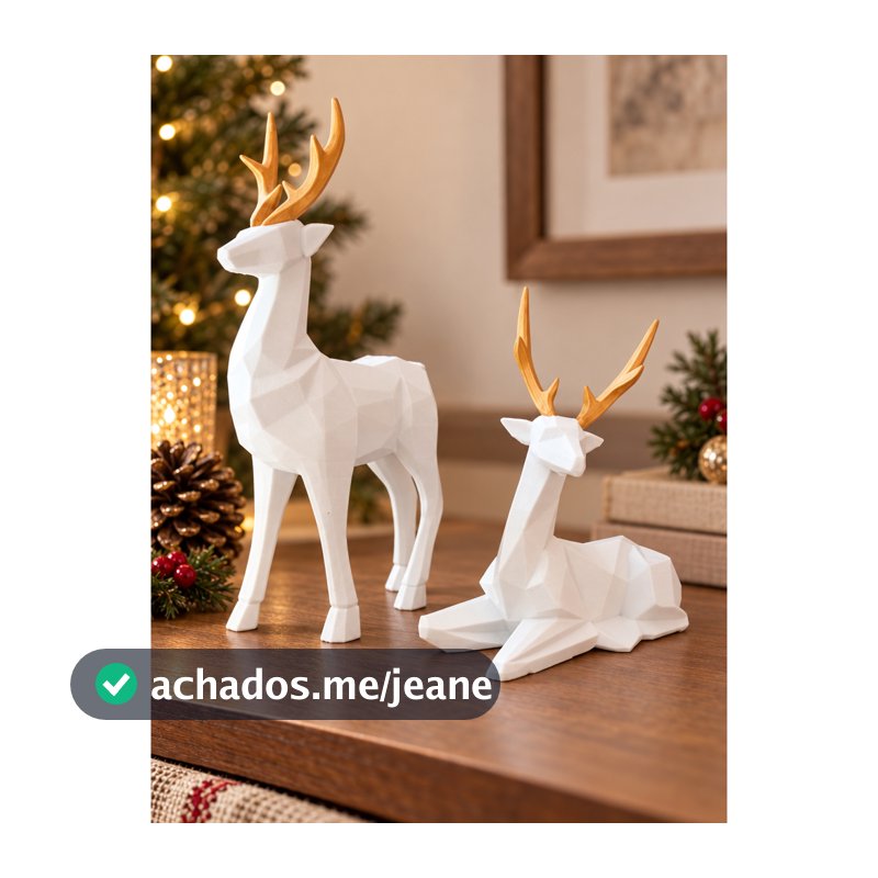Dupla de Renas Natalinas Low Poly Enfeite de Natal Decoração para Mesa e Casa