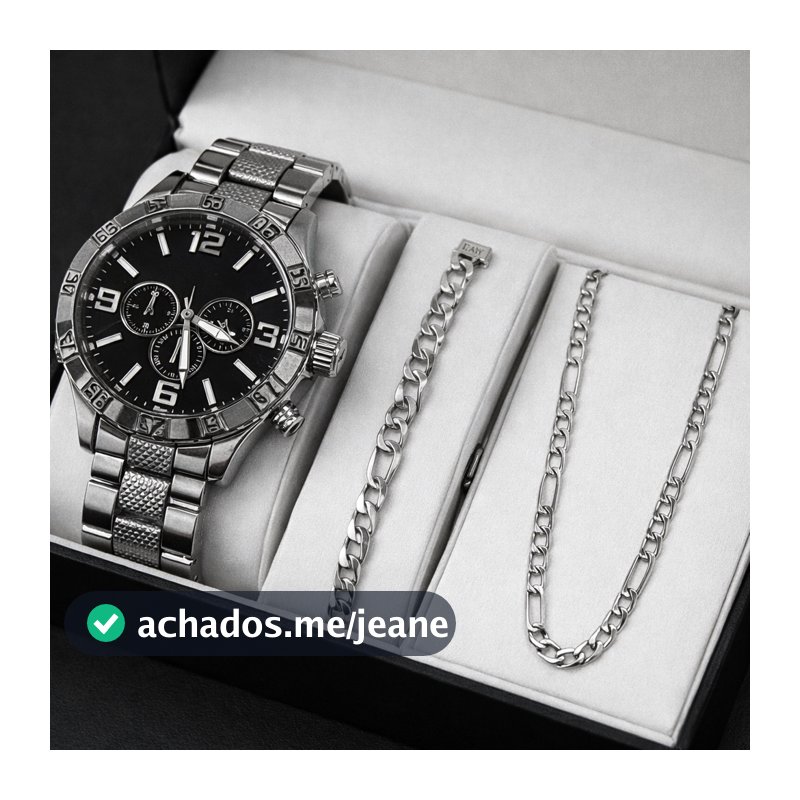 Relógio Masculino Pulseira Corrente Prata Dourado Quartzo Luxo