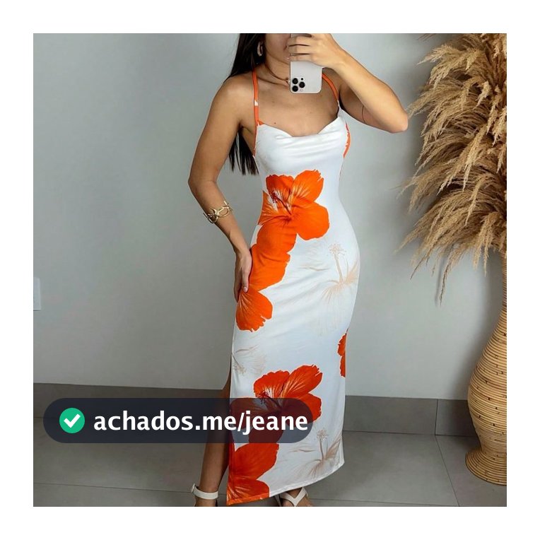 Vestido Feminino Midi Alcinha Regulável X Nas Costas Cruzado nas Costas Floral Estampado Soltinho Festa Casual