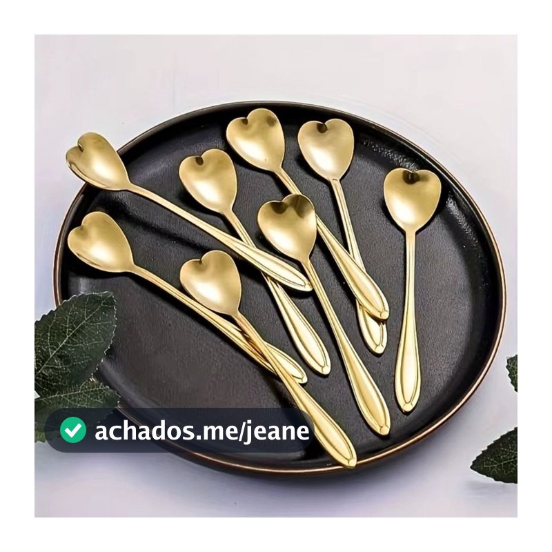 Kit  5 10 15 Colheres Coração Fofa para Cozinha Mesa Posta Douradas Café Sobremesa Chá Aço Inoxidável Envio imediato