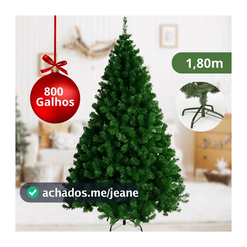 Árvore de Natal Pinheiro 180cm Grande Cheia 800 Galhos Luxo Tradicional