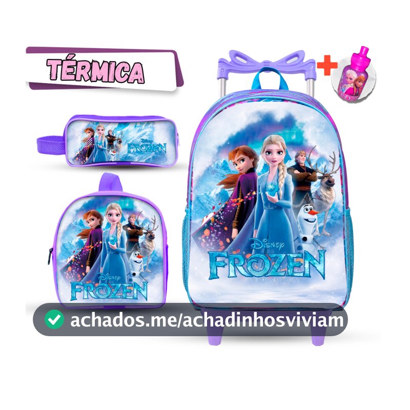 Mochila Escolar Frozen + Lancheira Térmica + Estojo
