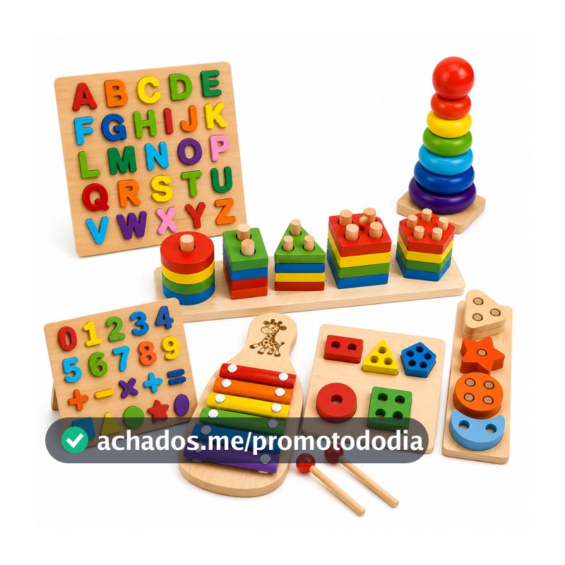 Kit de Brinquedo Educativo Montessori de Madeira - Formas Geométricas - 3 Jogos