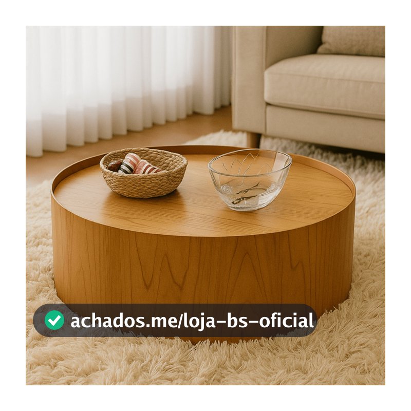 Mesa De Centro Redonda Atenas Madeira Cinamomo Para Sala De Estar Moderna 80x28cm