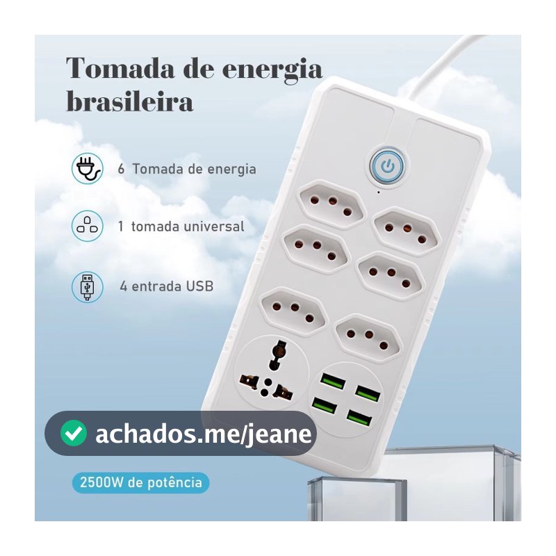 Filtro de Linha 7 Tomadas + 4 USB Bivolt: Extensão 2m com Proteção Total