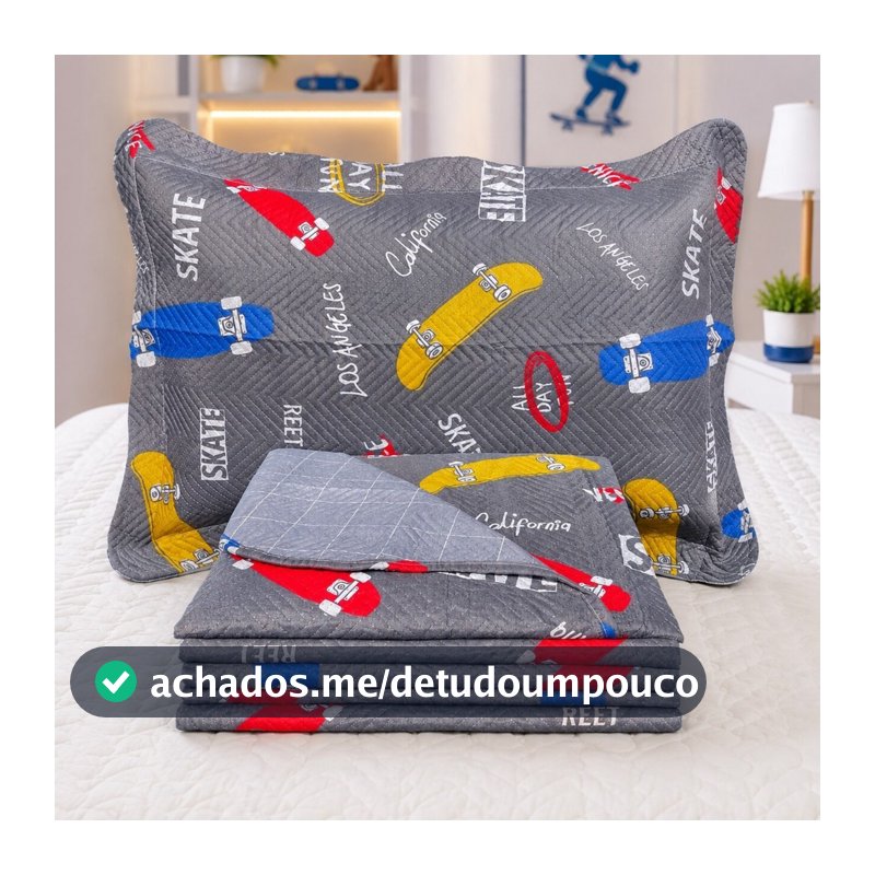 Cobre Leito Solteiro Infantil Dupla Face Estampado 2 Peças com Porta-Travesseiro