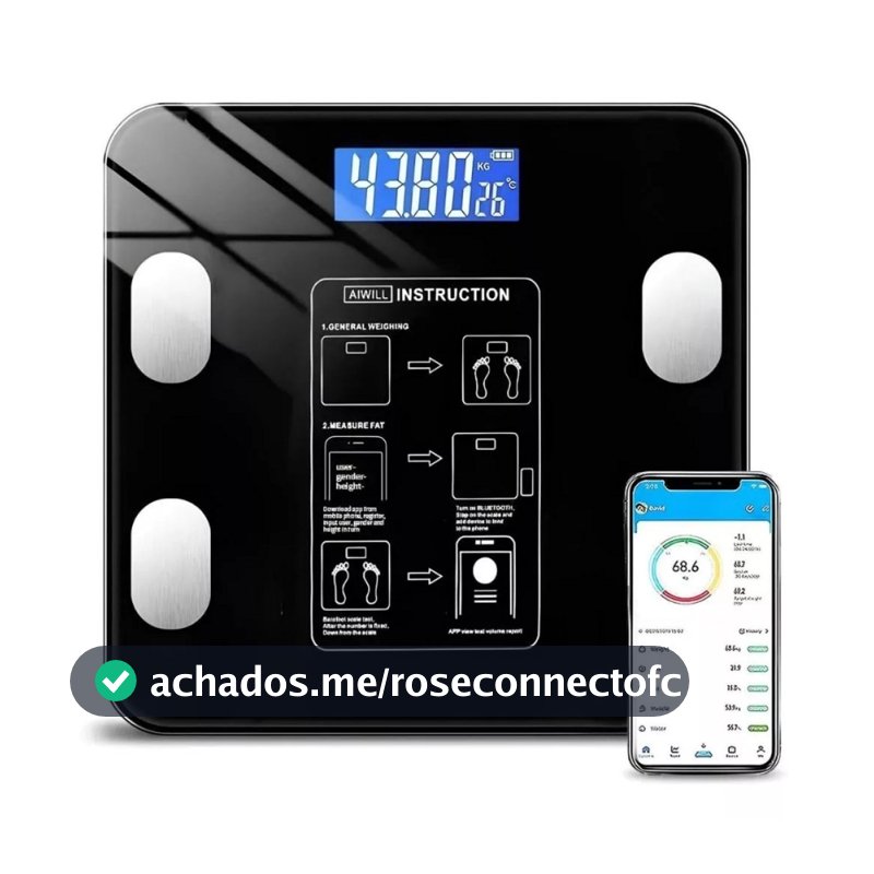 Balança Digital Inteligente: Medidor Corporal por Bioimpedância - Analisa Gordura, Massa Muscular, Peso até 180kg