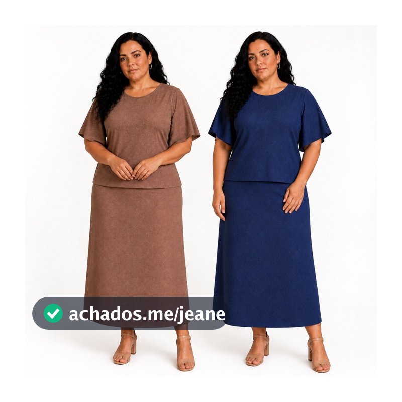 Conjunto Feminino Plus Size de Saia e Blusa Manga Borboleta Moda Evangélica Social Elegante