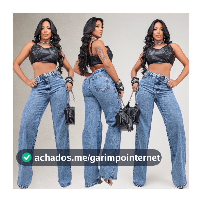 Calça Wid Leg Jeans Feminina Cintura Alta 100% Algodão Premium