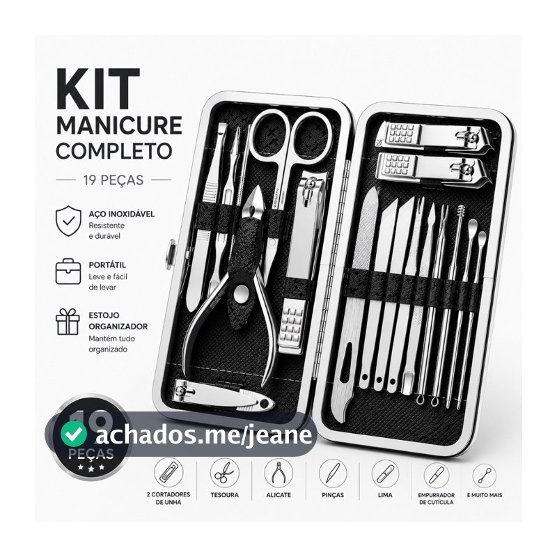 Kit Manicure Completo 12/16/19 Peças com Estojo Portátil Cortador de Unha Alicate Tesoura Pinça