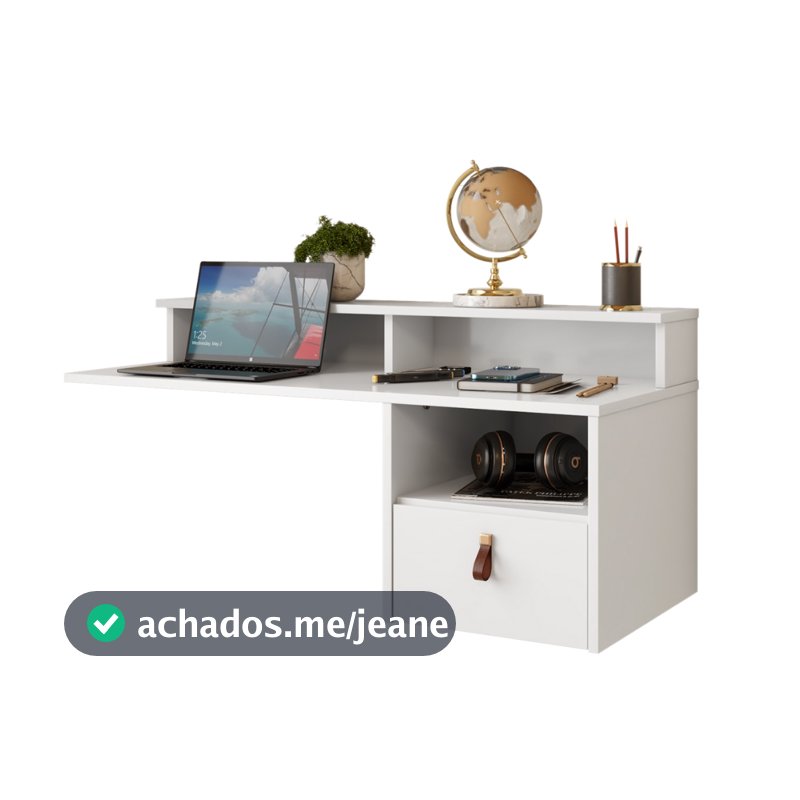 Escrivaninha Suspensa 80cm com Gaveta Nichos | Home Office Notebook Estudo Parede Maxi FULL