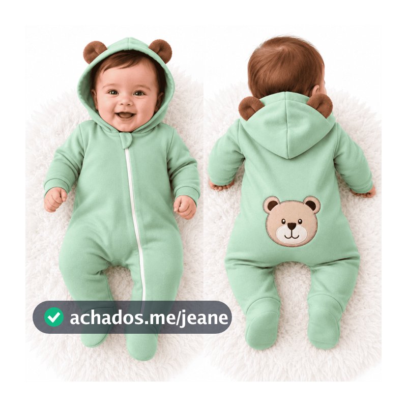 Macacão para bebê Manga Longa de Urso com Capuz Bicho na Bunda Menina e Menino