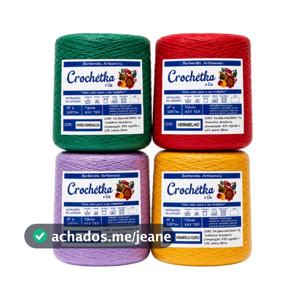 Kit 4 Cones Barbantes Crochétka 1kg Para Crochê e Artesanatos, Qualidade E Maciez - fio 6 ou fio 8