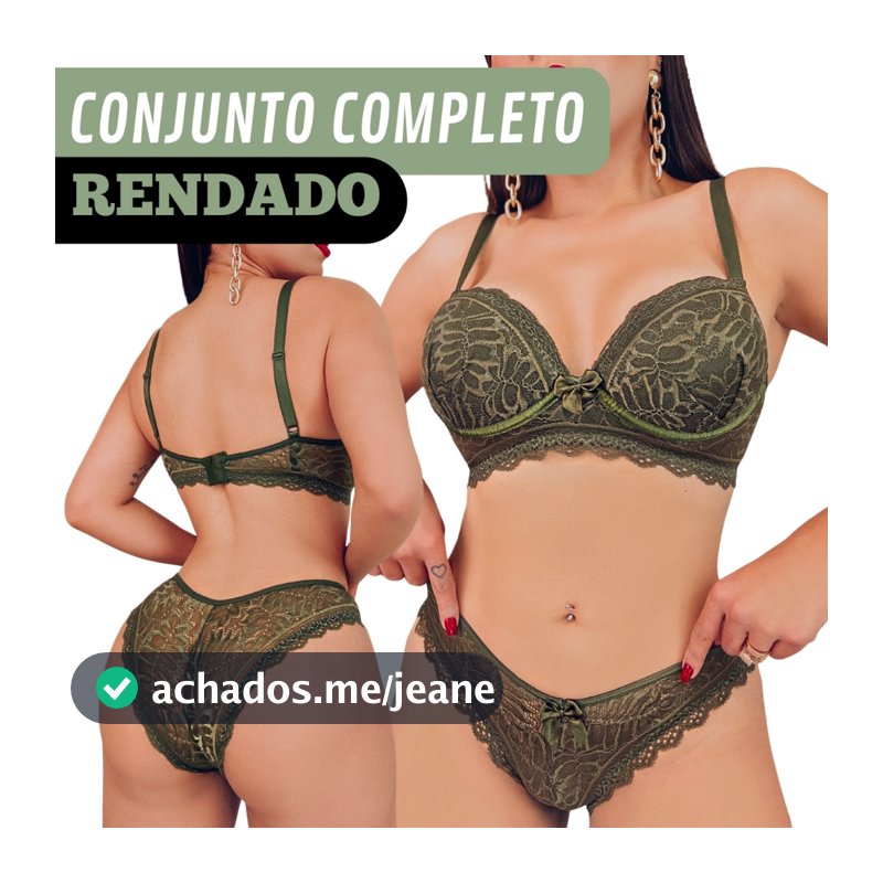 Conjunto Lingerie Feminia Calcinha e Sutiã com Bojo Aro Rendado Confortável Sensual Delicado
