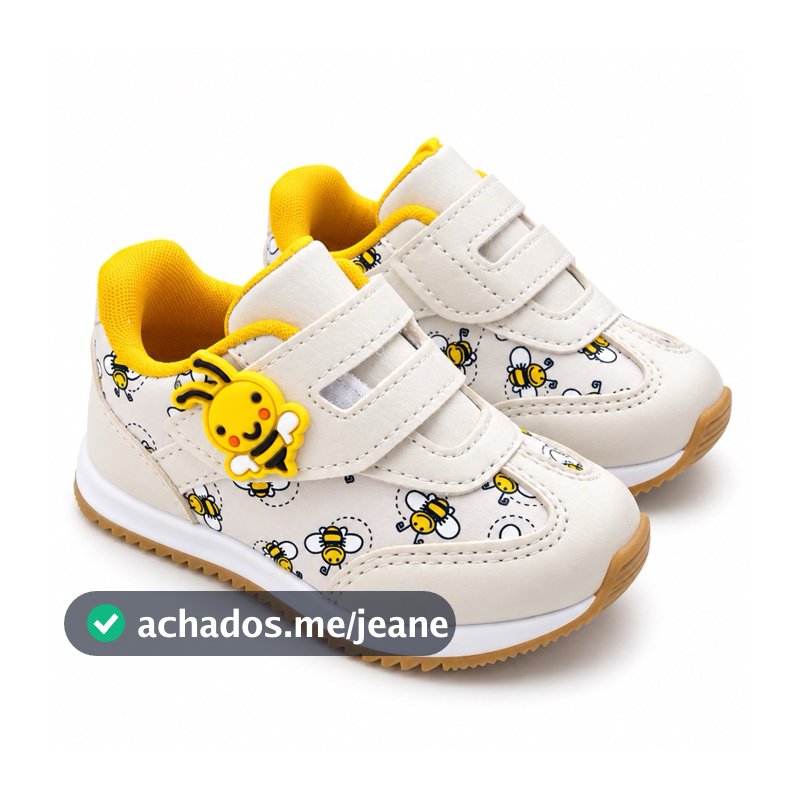 Tênis Infantil Bebê Unissex Abelhinha com Velcro Calce Fácil Confortável Menino Menina 18 ao 24