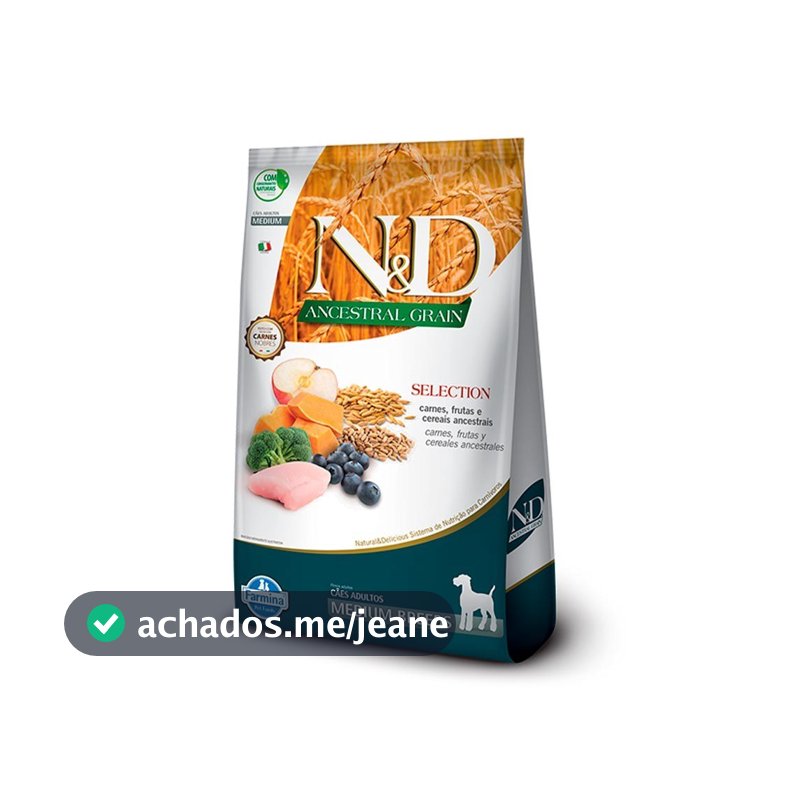 RAÇÃO ND ANCESTRAL GRAIN SELECTION CÃES ADULTOS PORTE MÉDIO 15KG