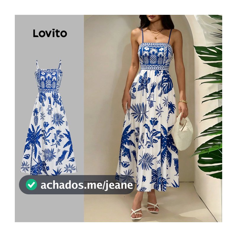 Lovito Vestido Boho Étnico Estampado Com Zíper Azul Para Primavera/verão Feminino LBL32054
