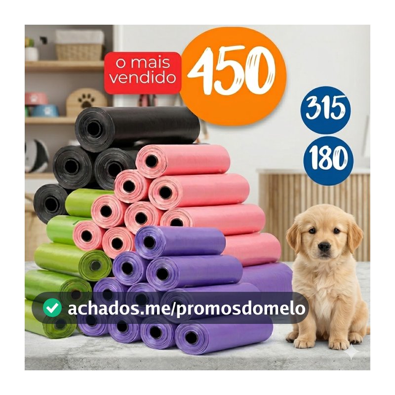 Kit 450/315/180/3 Saquinhos Cata Coco Refil Sacos De Lixo Pet Gato E Cachorro Saco Plástico